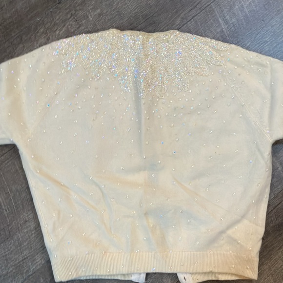 Anne Scott 1950s sequined pale yellow 100% cashmere sweater - Picture 3 of 8